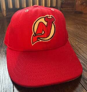 VINTAGE 90s New Jersey Devils Annco Double Logo Fitted Hat 7 1/4 NHL Made in USA